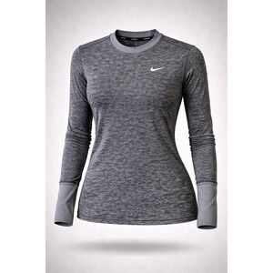 Nike Running Dri-FIT Long Sleeve Shirt Grey Heather Space Dye Thumbhole Womens S